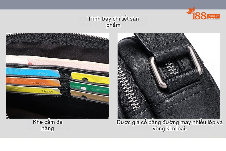 Túi Đeo Chéo Nam Da Bò Ngang Dáng Nhỏ Gọn Màu Đen chi tiết 7
