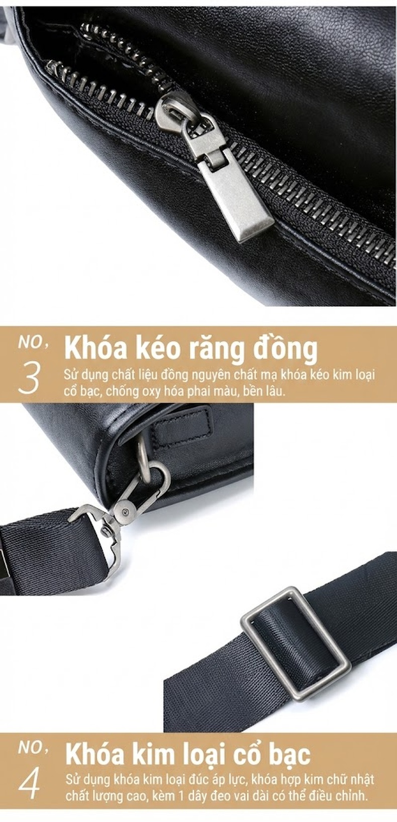 Túi Đeo Chéo Nam Da Bò Ngang Kiểu Dáng Thời Trang chi tiết 15