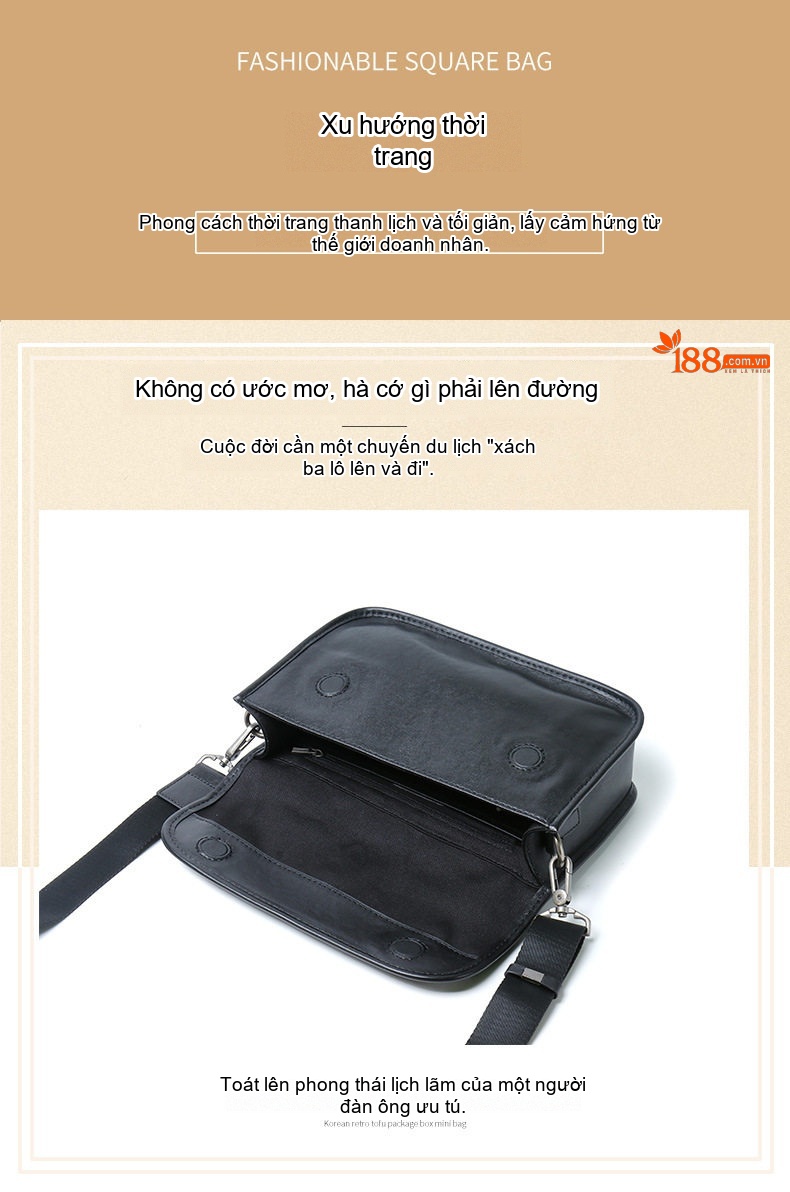 Túi Đeo Chéo Nam Da Bò Ngang Kiểu Dáng Thời Trang chi tiết 2