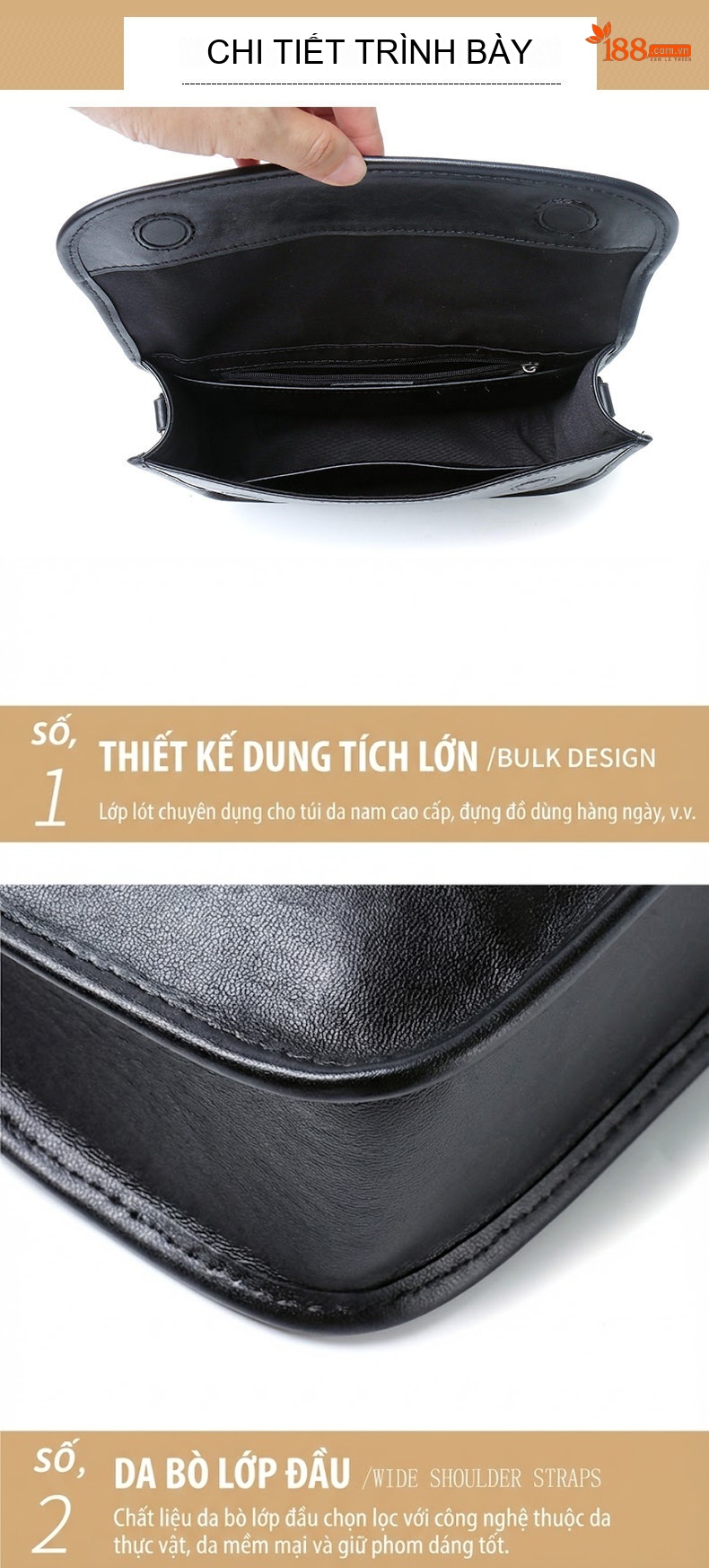 Túi Đeo Chéo Nam Da Bò Ngang Kiểu Dáng Thời Trang chi tiết 14