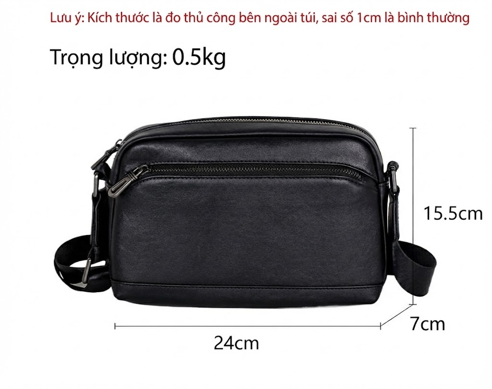 Túi Đeo Chéo Nam Da Bò Ngang Kiểu Dáng Thời Trang Hàn Quốc Màu Đen chi tiết 7