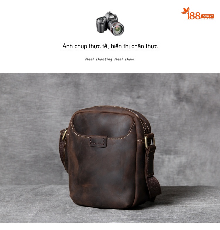 Túi Đeo Chéo Nam Da Bò Nguyên Miếng Phong Cách Retro, Đơn Giản Màu Nâu chi tiết 10