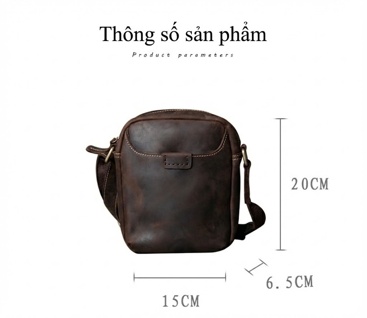 Túi Đeo Chéo Nam Da Bò Nguyên Miếng Phong Cách Retro, Đơn Giản Màu Nâu chi tiết 1