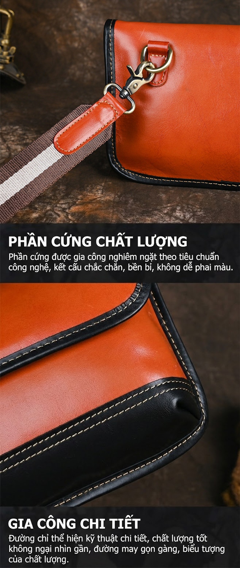 Túi Đeo Chéo Nam Da Bò Nguyên Tấm Phong Cách Hàn Quốc chi tiết 11