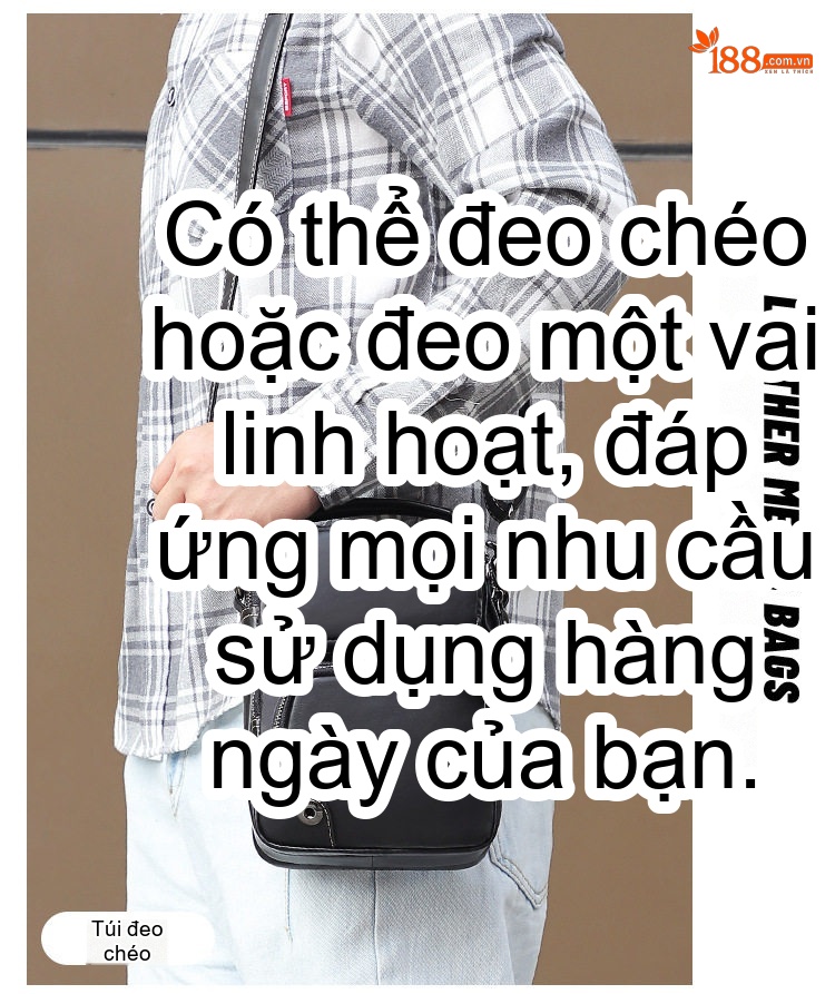Túi Đeo Chéo Nam Da Bò Nhiều Ngăn Đựng Ipad 7.9 Inch Màu Đen chi tiết 3