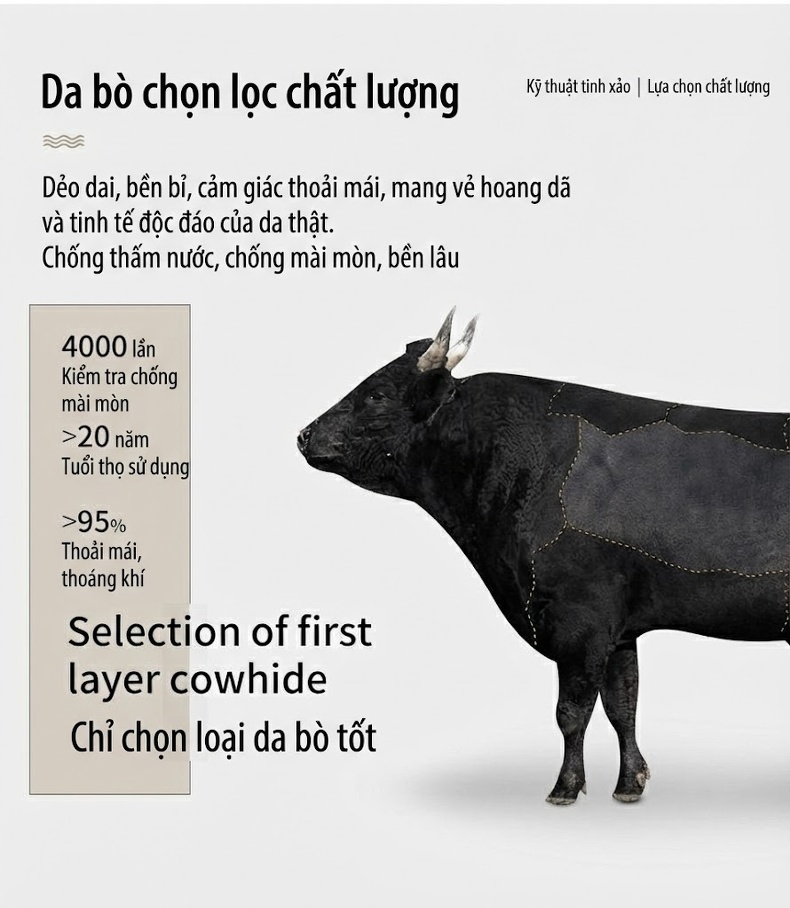 Túi Đeo Chéo Nam Da Bò Nhiều Ngăn Khóa Kéo Đôi Màu Đen, Nâu chi tiết 5
