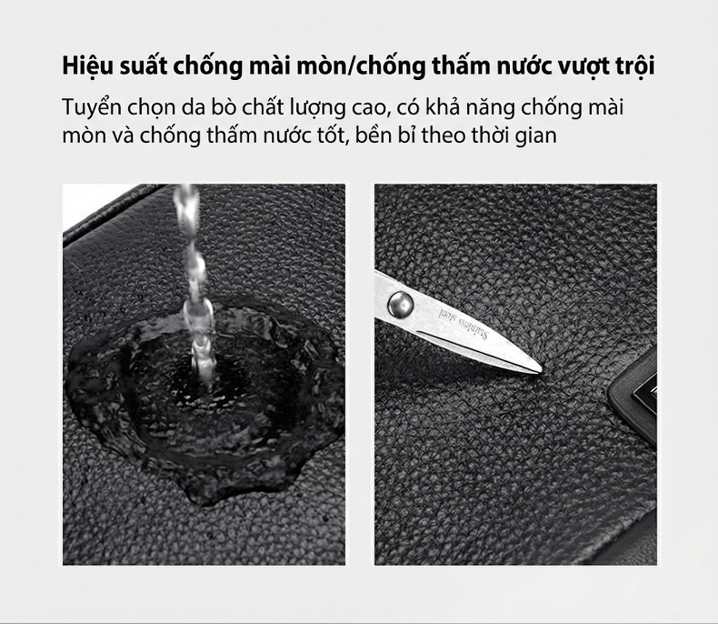 Túi Đeo Chéo Nam Da Bò Nhiều Ngăn Khóa Kéo Đôi Màu Đen, Nâu chi tiết 6
