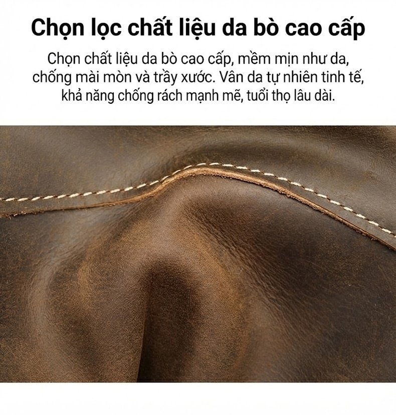 Túi Đeo Chéo Nam Da Bò Nhiều Ngăn Phong Cách Retro chi tiết 4