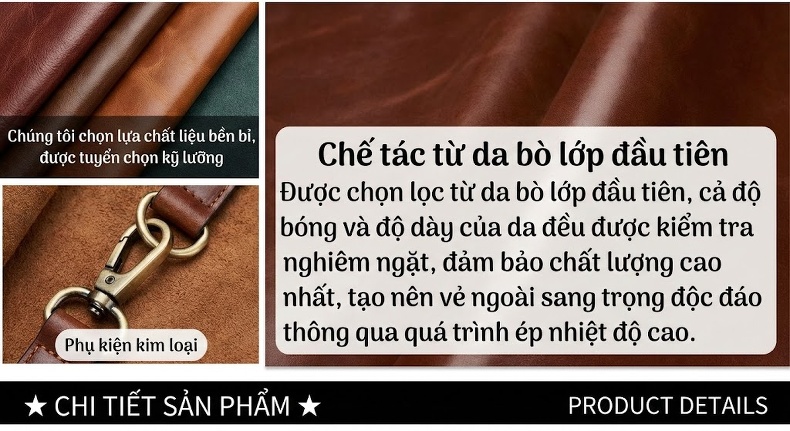 Túi Đeo Chéo Nam Da Bò Phong Cách Âu Mỹ Màu Nâu chi tiết 2