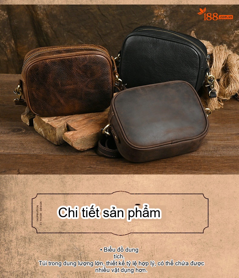 Túi Đeo Chéo Nam Da Bò Phong Cách Âu Mỹ Màu Nâu chi tiết 8