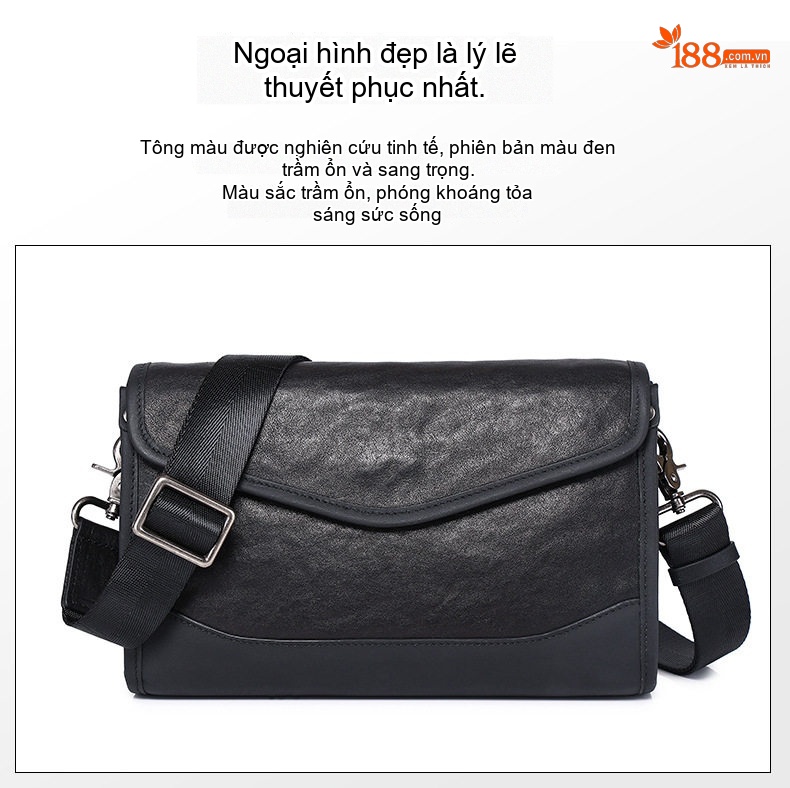 Túi Đeo Chéo Nam Da Bò Phong Cách Casual Màu Đen chi tiết 14