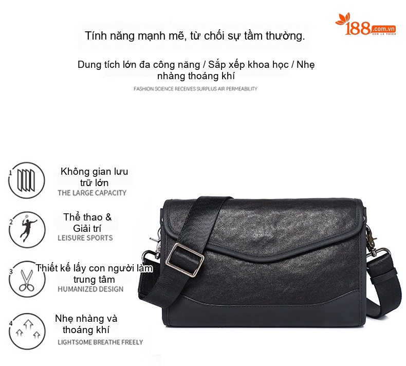 Túi Đeo Chéo Nam Da Bò Phong Cách Casual Màu Đen chi tiết 17