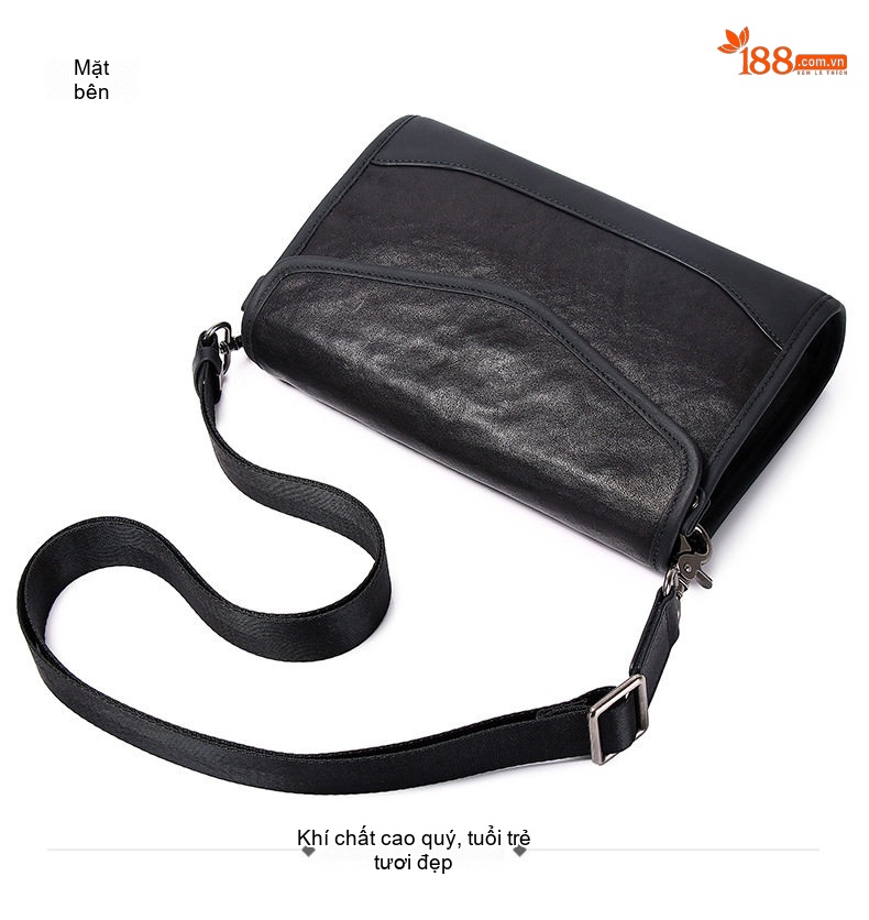 Túi Đeo Chéo Nam Da Bò Phong Cách Casual Màu Đen chi tiết 21