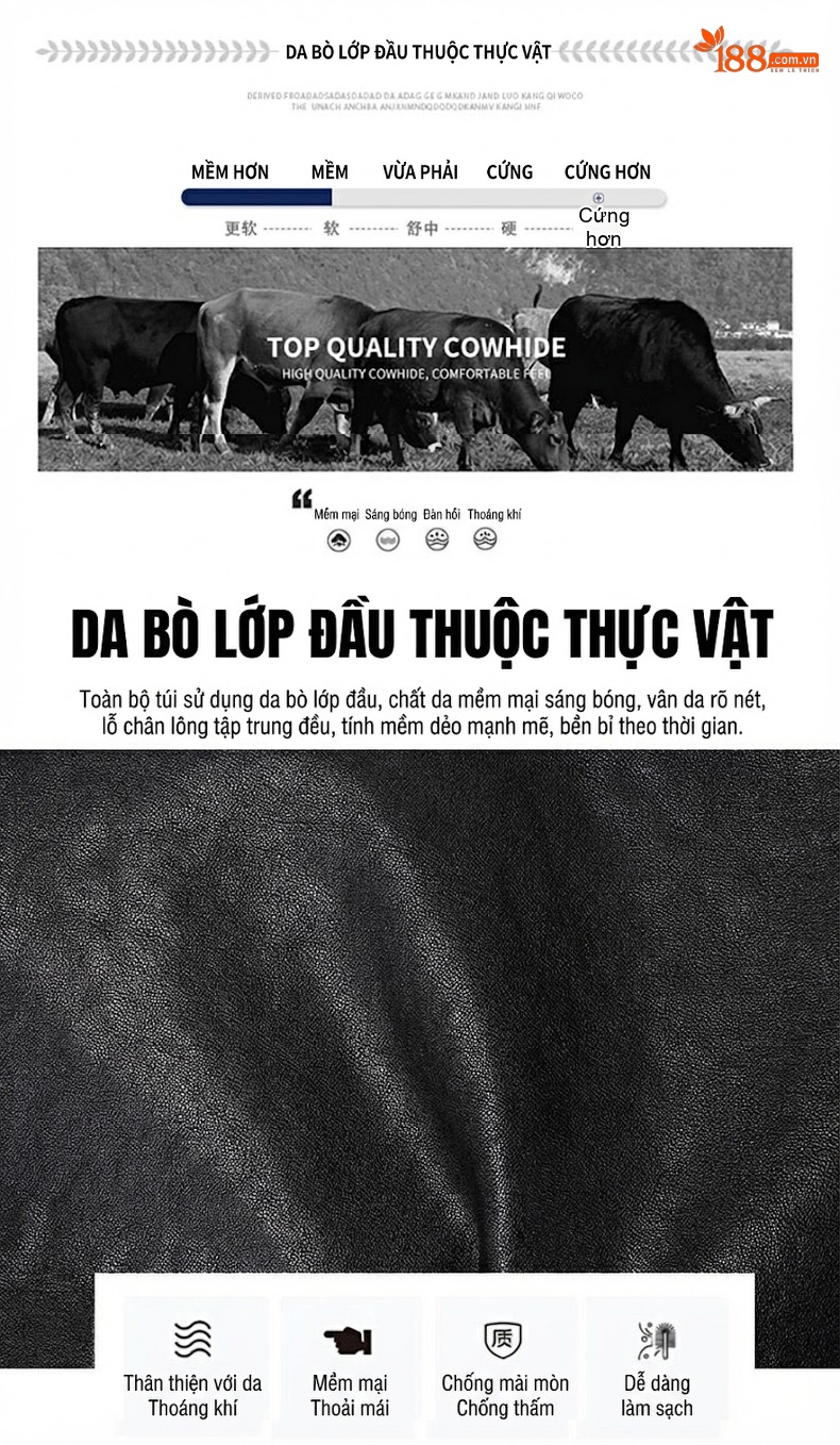 Túi Đeo Chéo Nam Da Bò Phong Cách Casual Màu Đen chi tiết 9