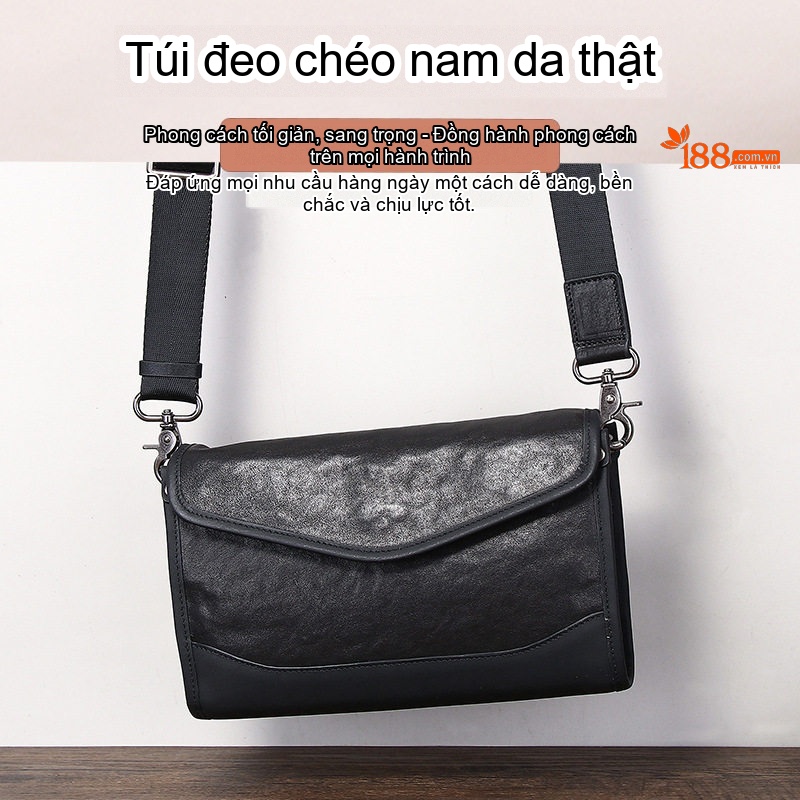 Túi Đeo Chéo Nam Da Bò Phong Cách Casual Màu Đen
