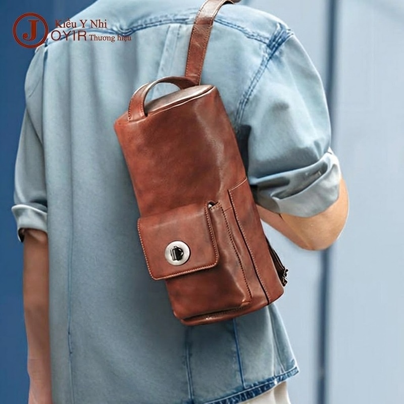 Túi Đeo Chéo Nam Da Bò Phong Cách Casual, Túi Xách Tay Công Sở Màu Nâu chi tiết 7