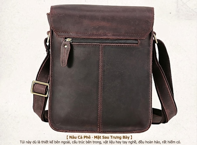 Túi Đeo Chéo Nam Da Bò Retro Đựng Ipad Màu Nâu chi tiết 20