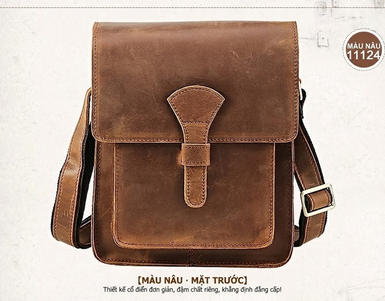 Túi Đeo Chéo Nam Da Bò Retro Đựng Ipad Màu Nâu chi tiết 23