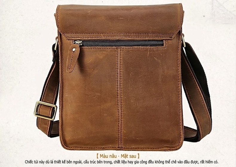 Túi Đeo Chéo Nam Da Bò Retro Đựng Ipad Màu Nâu chi tiết 24