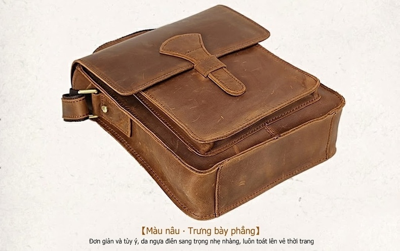 Túi Đeo Chéo Nam Da Bò Retro Đựng Ipad Màu Nâu chi tiết 26