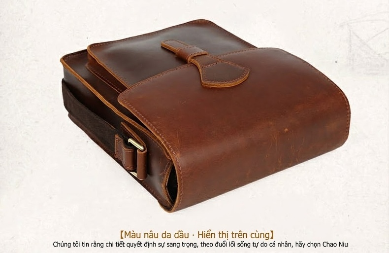 Túi Đeo Chéo Nam Da Bò Retro Đựng Ipad Màu Nâu chi tiết 33
