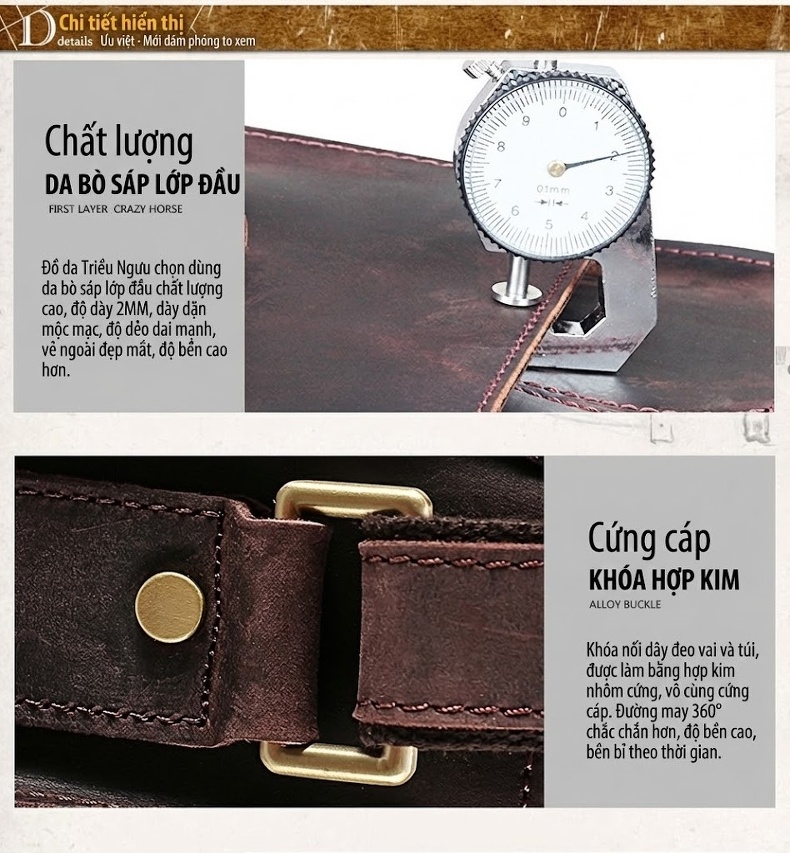 Túi Đeo Chéo Nam Da Bò Retro Đựng Ipad Màu Nâu chi tiết 34