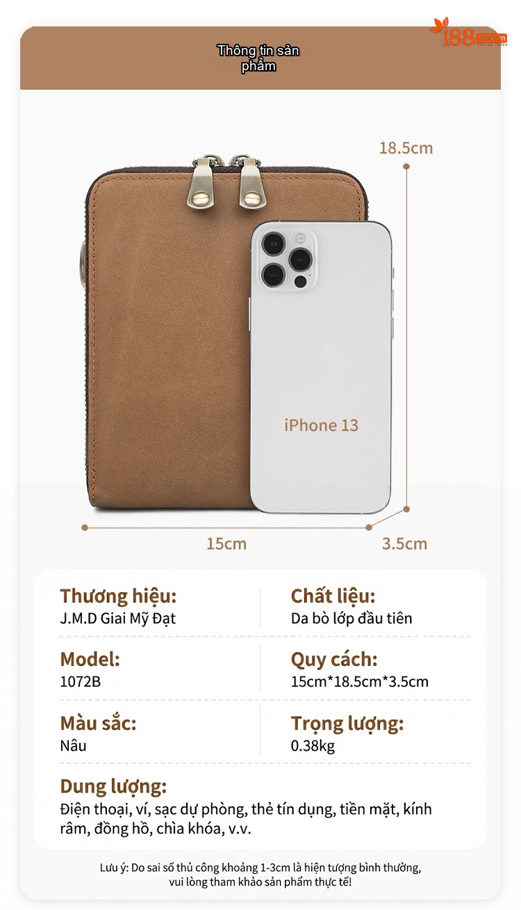 Túi Đeo Chéo Nam Da Bò Retro Nhỏ Gọn Đựng Điện Thoại Màu Nâu chi tiết 3
