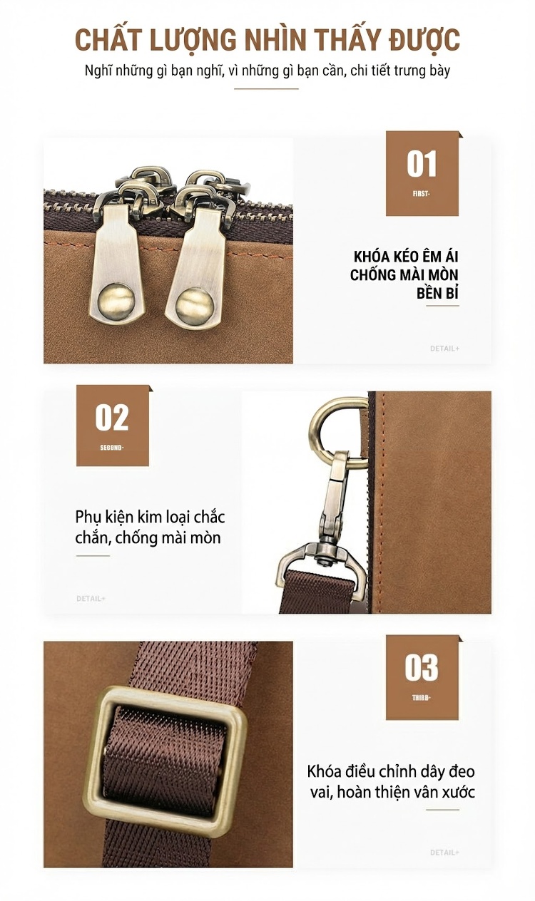 Túi Đeo Chéo Nam Da Bò Retro Nhỏ Gọn Đựng Điện Thoại Màu Nâu chi tiết 7