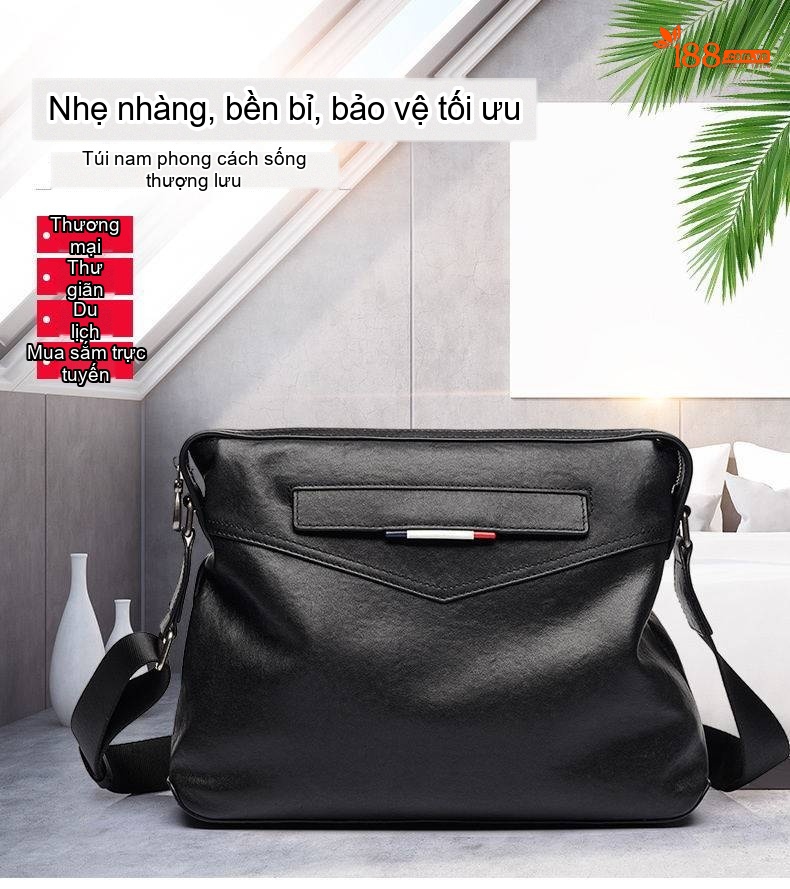 Túi Đeo Chéo Nam Da Bò Retro Thời Trang Màu Đen chi tiết 4