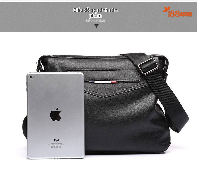 Túi Đeo Chéo Nam Da Bò Retro Thời Trang Màu Đen chi tiết 6