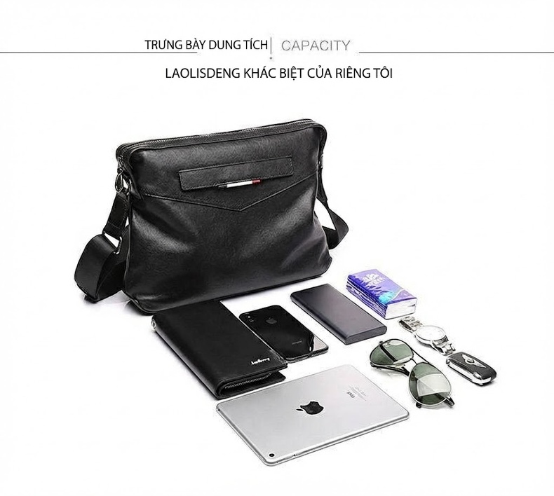 Túi Đeo Chéo Nam Da Bò Retro Thời Trang Màu Đen chi tiết 13