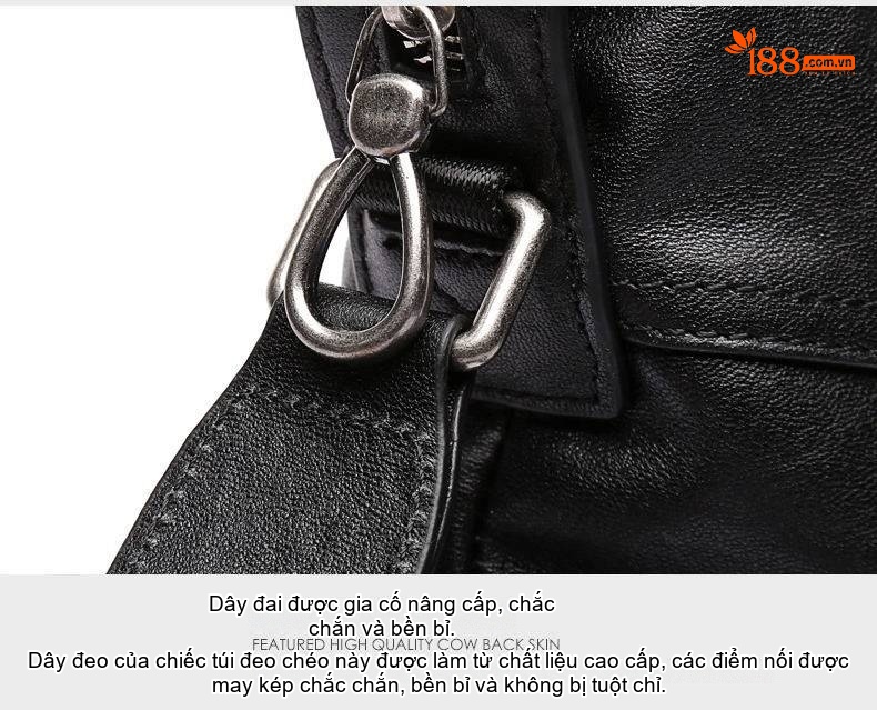 Túi Đeo Chéo Nam Da Bò Retro Thời Trang Màu Đen chi tiết 15