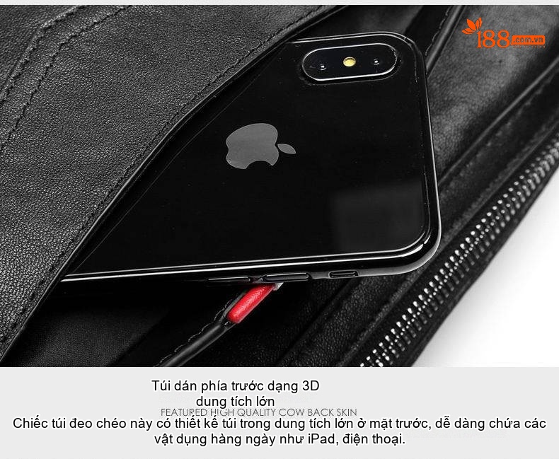 Túi Đeo Chéo Nam Da Bò Retro Thời Trang Màu Đen chi tiết 16