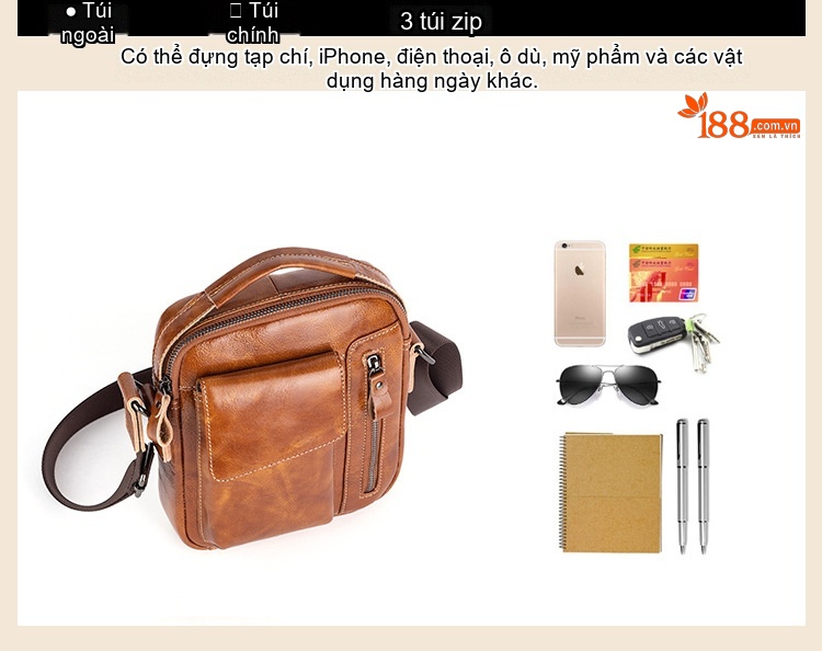 Túi Đeo Chéo Nam Da Bò Sáp Dầu Retro Túi Xách Tay Đeo Vai Màu Nâu, Đen chi tiết 20
