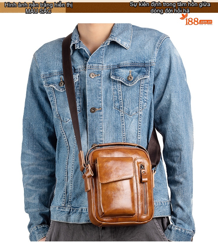 Túi Đeo Chéo Nam Da Bò Sáp Dầu Retro Túi Xách Tay Đeo Vai Màu Nâu, Đen chi tiết 6