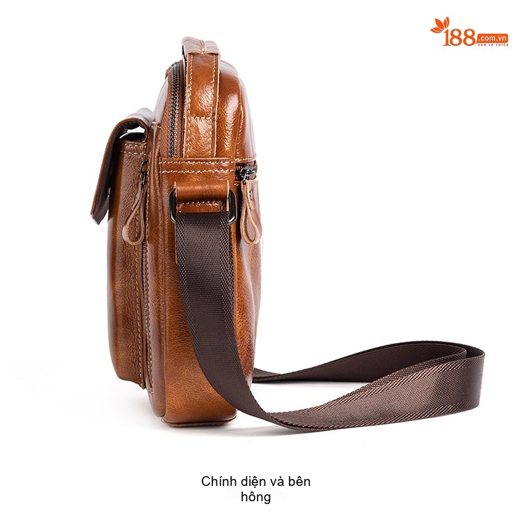 Túi Đeo Chéo Nam Da Bò Sáp Dầu Retro Túi Xách Tay Đeo Vai Màu Nâu, Đen chi tiết 13