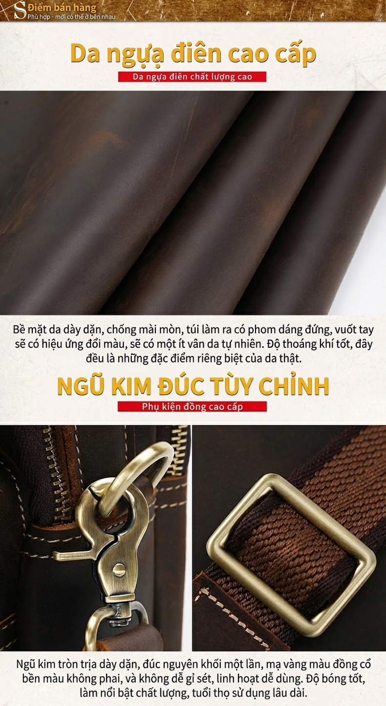 Túi Đeo Chéo Nam Da Bò Sáp Phong Cách Âu Mỹ Retro chi tiết 14