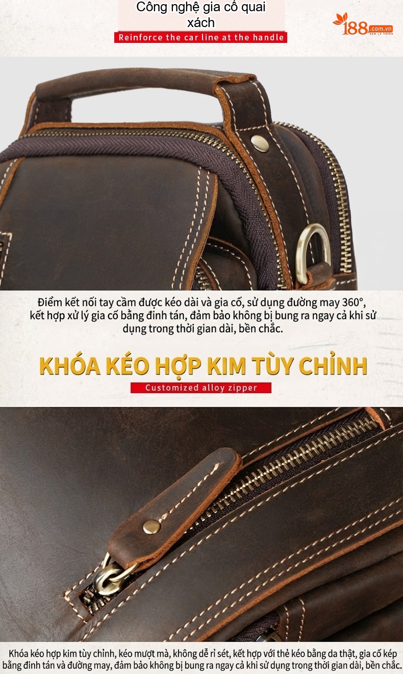 Túi Đeo Chéo Nam Da Bò Sáp Phong Cách Âu Mỹ Retro chi tiết 15