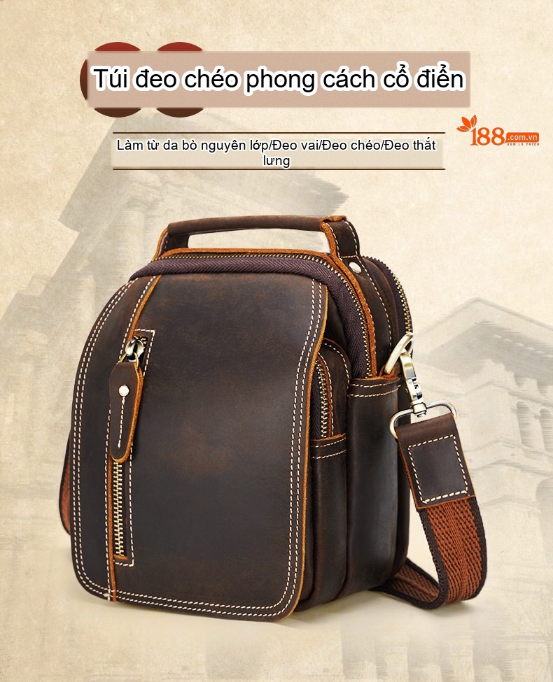 Túi Đeo Chéo Nam Da Bò Sáp Phong Cách Âu Mỹ Retro chi tiết 2
