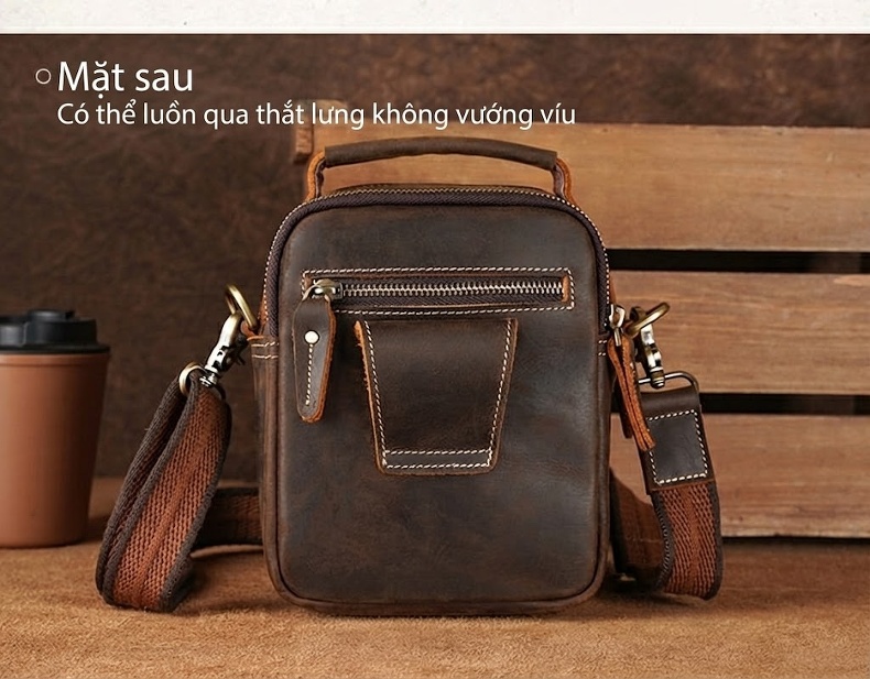 Túi Đeo Chéo Nam Da Bò Sáp Phong Cách Âu Mỹ Retro chi tiết 4
