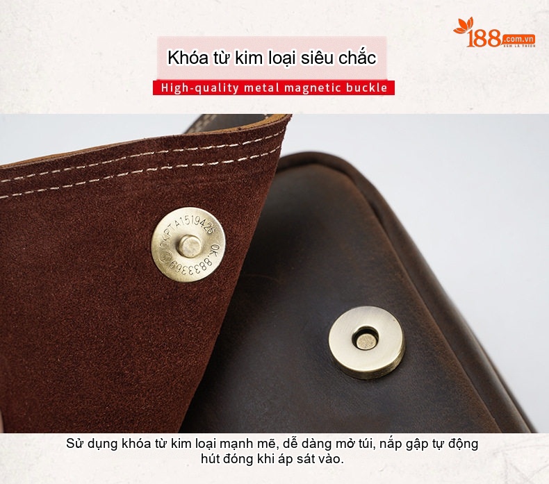 Túi Đeo Chéo Nam Da Bò Sáp Phong Cách Âu Mỹ Retro chi tiết 16