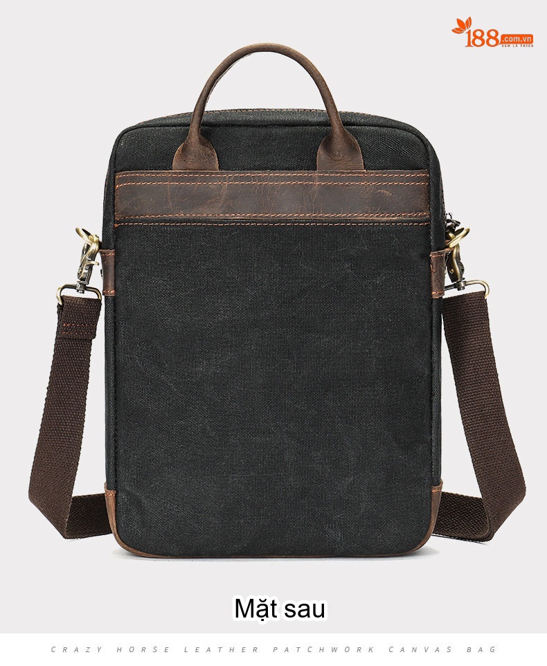 Túi Đeo Chéo Nam Da Bò Sáp Vải Canvas Đa Năng Màu Xanh Quân Đội, Đen, Xanh Dương, Màu Kaki chi tiết 24