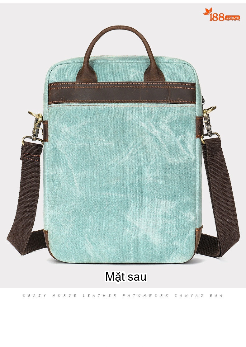 Túi Đeo Chéo Nam Da Bò Sáp Vải Canvas Đa Năng Màu Xanh Quân Đội, Đen, Xanh Dương, Màu Kaki chi tiết 26