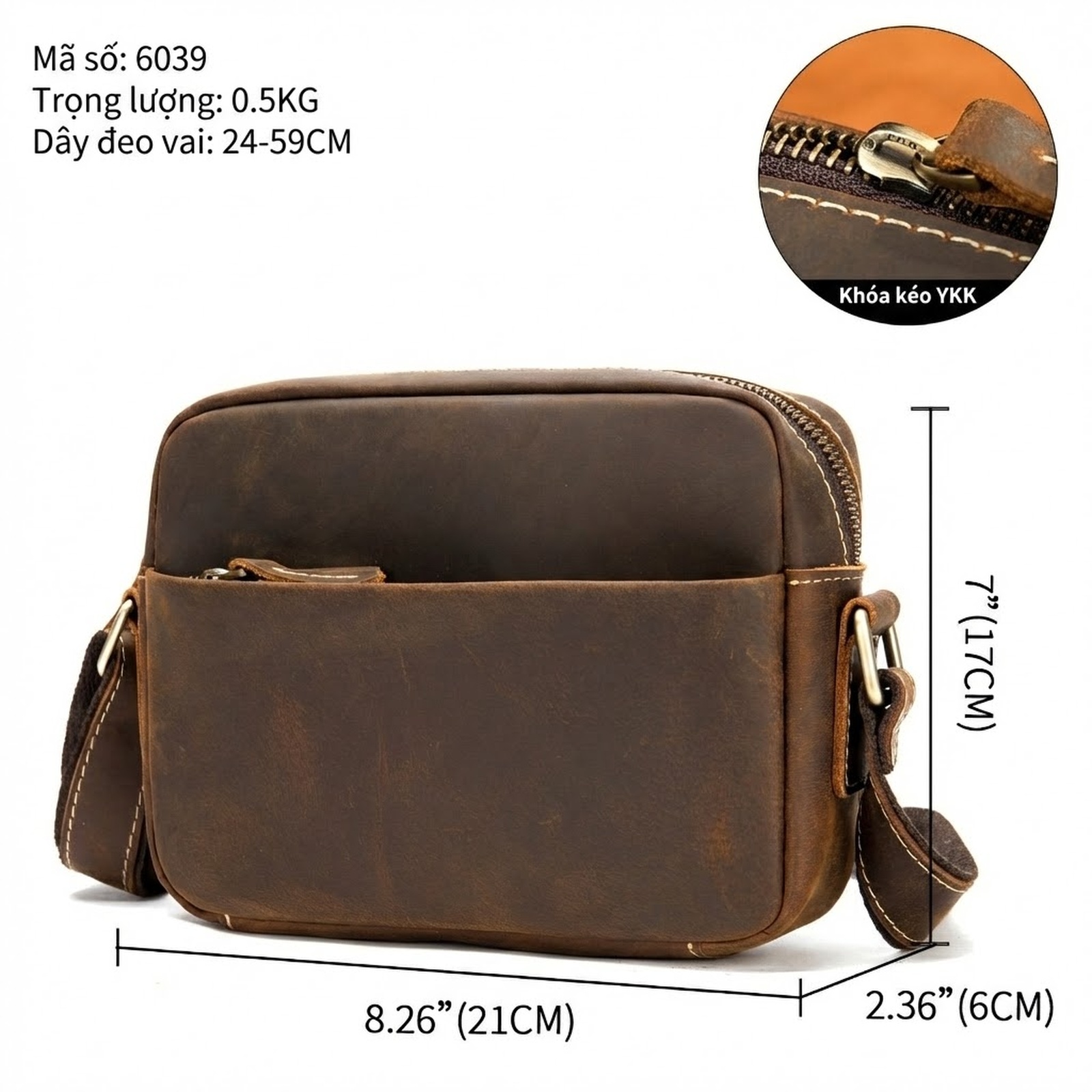 Túi Đeo Chéo Nam Da Bò Sáp Vân Gỗ Chống Nước Phong Cách Retro