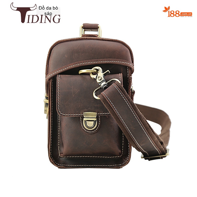 Túi Đeo Chéo Nam Da Bò Sáp Vintage Đựng Máy Ảnh DSLR Đa Năng Màu Nâu