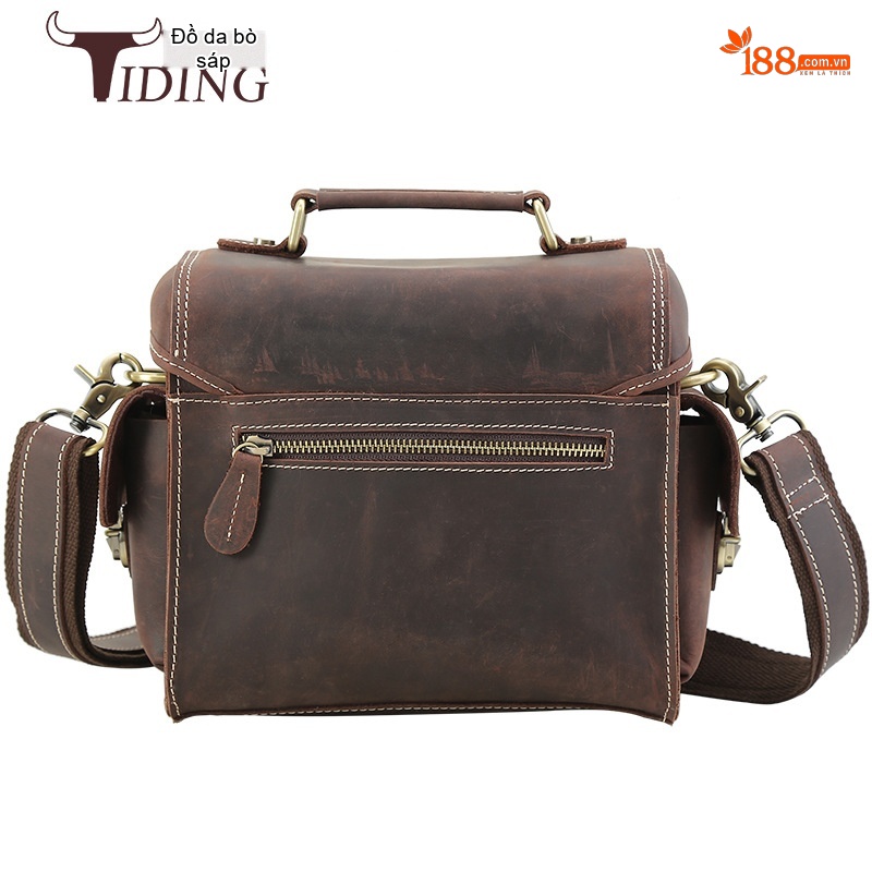 Túi Đeo Chéo Nam Da Bò Sáp Vintage Đựng Máy Ảnh DSLR Đa Năng Màu Nâu