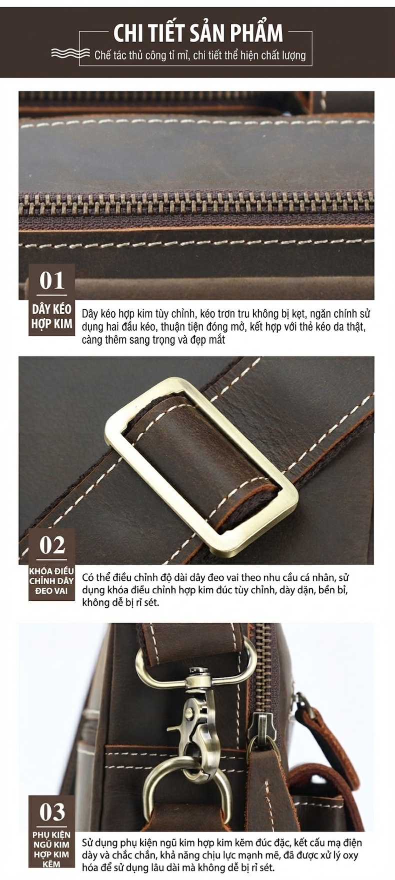 Túi Đeo Chéo Nam Da Bò Sáp Vintage Phong Cách Âu Mỹ chi tiết 5