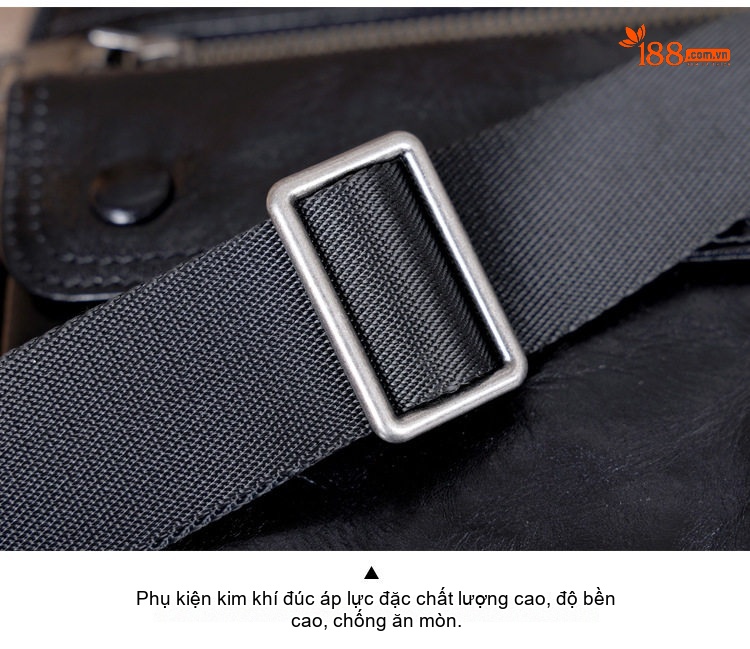 Túi Đeo Chéo Nam Da Bò Thật Dáng Đứng Mini Đựng Ipad Màu Đen chi tiết 11