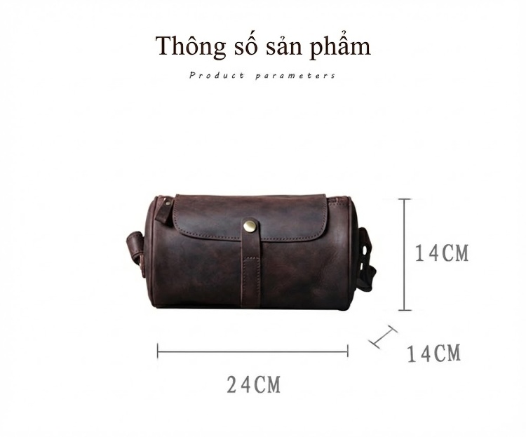 Túi Đeo Chéo Nam Da Bò Thật Dáng Trống Phong Cách Retro Màu Nâu chi tiết 1