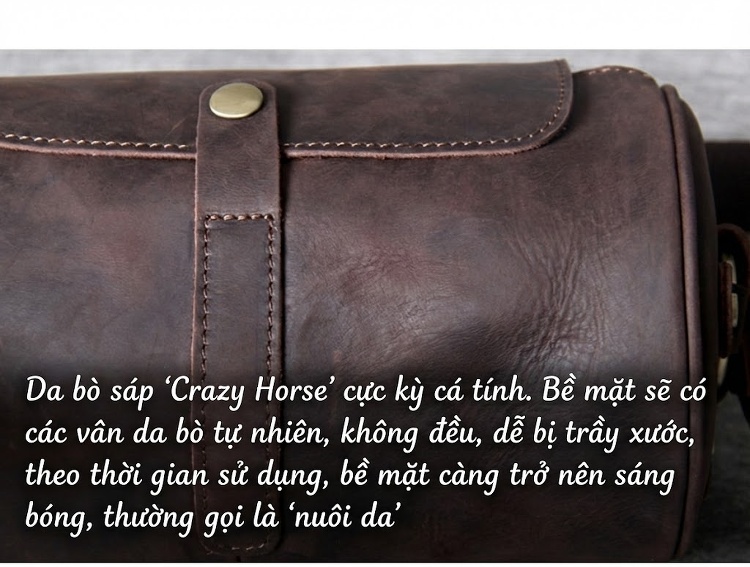 Túi Đeo Chéo Nam Da Bò Thật Dáng Trống Phong Cách Retro Màu Nâu chi tiết 19